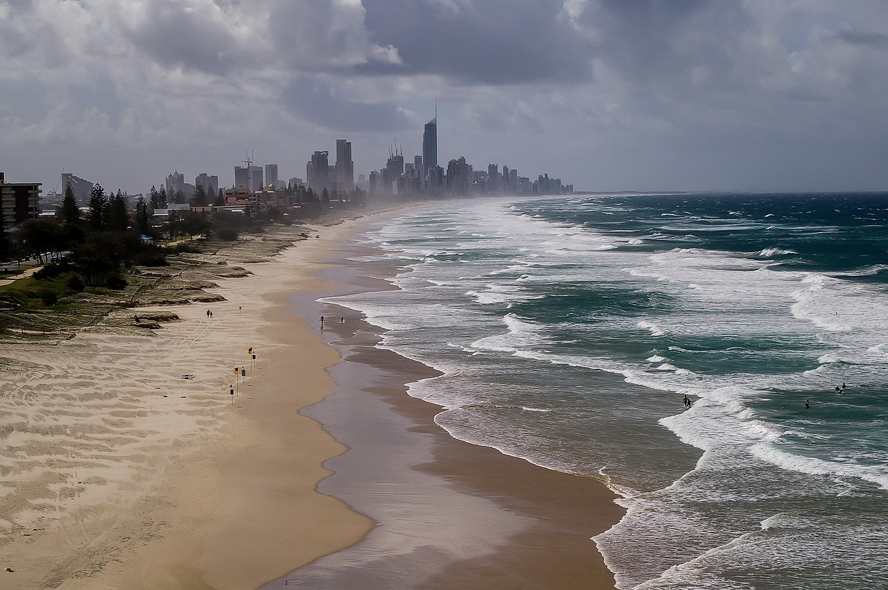Gold Coast beach and city skyline